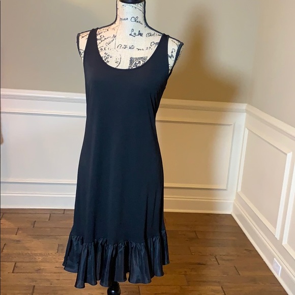Eileen Fisher Black Slvls 100% Silk Ruffled Dress - Picture 3 of 8